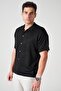 Men's Black Short Sleeve Cotton Knitwear Shirt