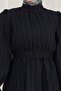 Henna Dress with Flounces and Belted Sleeves-Black - 4
