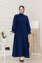 Henna Dress with Flounces and Belted Sleeves-Navy Blue - 3