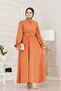 Henna Dress with Flounces and Belted Sleeves-Orange - 2