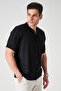 Men's Black Short Sleeve Cotton Knitwear Shirt - 3