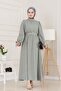 Henna Dress with Flounces and Belted Sleeves - Mint Green