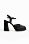 Stylish and Comfortable Evening Dress Shoes - Black Satin - 11 cm Thick Heeled Shoes - 7