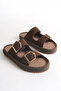 Pelivessa Brown Daily Stylish Double Buckle Orthopedic Comfortable Straw Ergonomic Non-Slip Sole Slippers