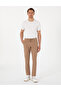 Brown Slim Fit Linen Blend Canvas Pants with Elastic Waist 50308076-Vr197