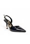 Gilda Gold Accessory Detailed Navy Blue Patent Leather Stiletto - 3
