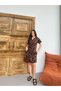 Women's Shirt Collar Brown Short Dress Summer Patterned Dress Brown Dress Brown Dress - 2