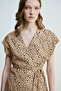 Wrap Cut Leopard Blouse with Rope Belt at Waist - Camel - 3
