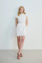 Embroidered Dress with Belt - White - 4