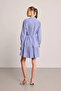 Striped Waist Belted Shirt Dress - Blue - 4