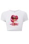 Women's Casu Lip Lip Printed Crop T-Shirt White