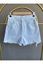 High Waist Comfortable Fit Fringed Leg Jean Denim Shorts
