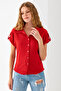 Women's Shirt Collar Short Sleeve Wrap Blouse Red - 20270 - 3