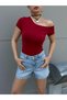 Women's Burgundy Boat Neck Cotton Fabric Short Sleeve Body 29129