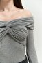Vanni Cross Detail Gray Long Sleeve Blouse - 5