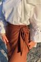 Linen Skirt with Bow Tie - Brown - 4