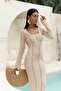 Paulina Lace Mesh Beige Knitwear Dress