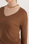 Women's Standard Fit Elastic Sleeve Wide Collar Brown Blouse - 3