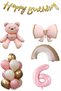 Pink Teddy Bear Age Balloon Rainbow Themed Baby Girl Concept Birthday Party Set Ornament