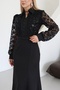 Imported Lace Fabric Sequin Embroidered Belt Accessory Button and Ribbon Detail Lined Custom Design Dress - 7
