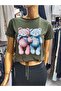 Crew Neck Bear Printed Women's T-Shirt with Elastic Waist Drawstring
