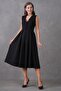 Double Fabric Button Detailed Pleated Flared Cut V-Neck Midi Length Black Evening Dress 2182 - 5