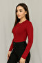 Women's Burgundy Crew Neck Long Sleeve Badi - 2