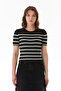 Striped Ribbed Crew Neck Knitwear Blouse - 8