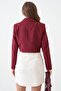 Burgundy Double Breasted Crop Blazer Jacket - 7