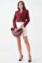 Burgundy Double Breasted Crop Blazer Jacket - 4