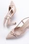 Inf-2300 Beige Patent Leather Daily Open Back Bow Heeled Shoes - 5