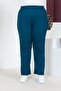 Women's Large Size Comfort Model Elastic Waist Pocket Lycra and Comfortable Fit Wide Leg Pants - 3