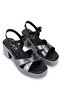 Women's Genuine Leather Black Heeled Sandals - 2