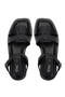 Women's Genuine Leather Black Flat Sandals - 5