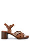 Women's Genuine Leather Tan Heeled Sandals