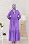 Shirt Collar Waist Tunneled Sare Dress-Purple - 5