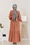 Shirt Collar Waist Tunneled Sare Dress-Tile - 5