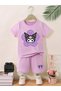 Girl's Floral Kuromi Printed T-Shirt Shorts Bottom Top Children's Set