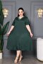 Bamboo V-Neck Lace Detailed Skirt Flared Dress Plus Size 7XL - 5