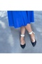 Navy Blue Ankle Velcro Genuine Leather Women's Heeled Shoes - 3