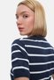Misha Navy Blue Striped Crew Neck Knitwear Embroidered Standard Fit Women's Tshirt - 3