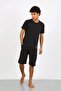 Men's Cotton Lacoste Bottom Top Capri Pajama Suit Black 6872 - 4