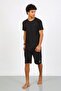 Men's Cotton Lacoste Bottom Top Capri Pajama Suit Black 6872