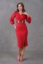 Crepe Fabric Slit Detail Short Sleeve Double Breasted Neck Red Pencil Dress 074 - 6