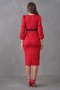 Crepe Fabric Slit Detail Short Sleeve Double Breasted Neck Red Pencil Dress 074 - 3