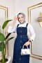 Women's Strap Skirt with Rubbed Denim Salopette - 7