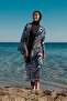 Black Stripe Patterned Kimono Pareo on Women's Hijab Swimsuit P2205 - 2