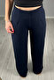 Women's Navy Blue Elastic Waist Lycra Palazzo Trousers - 5