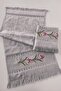 2-Piece Cross Stitch Rose Embroidered Jacquard Velvet Hand Face Towel - 50X90 Cm-Grey - 2