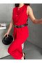Red Vest and Trousers Belted Double Suit - 6